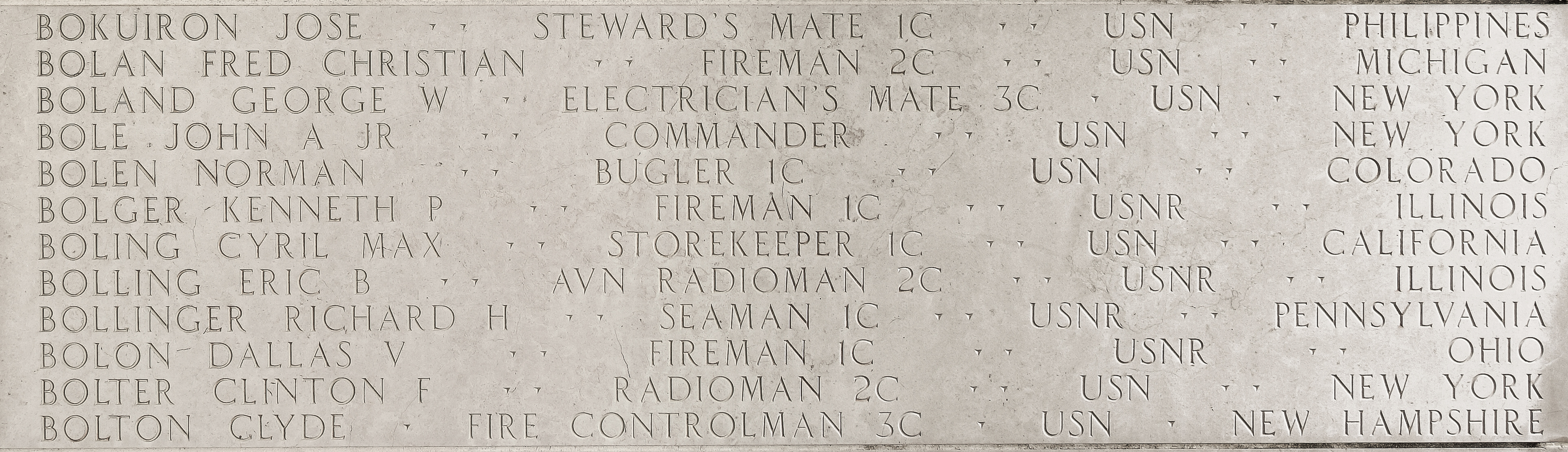 Fred Christian Bolan, Fireman Second Class